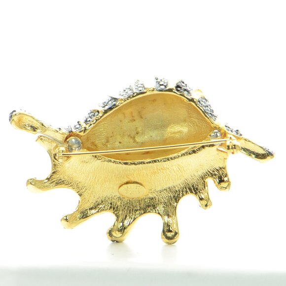 Vintage Kenneth Jay Lane KJL Enamel & Crystal Seashell Pin Brooch - Picture 4 of 8